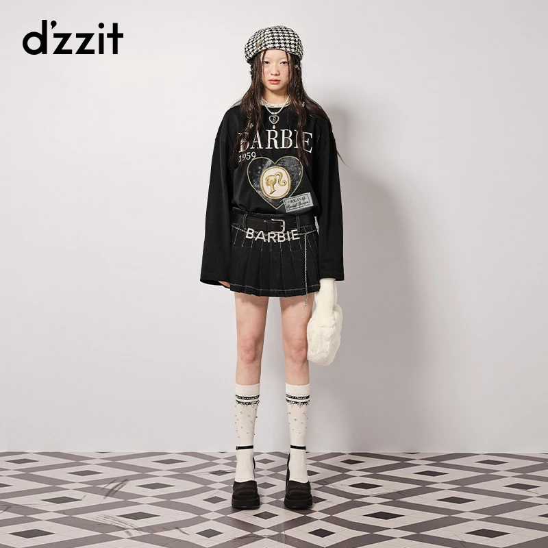 明星同款dzzit地素牛仔百褶裙裤春秋少女风棉质短裤女3H3R107