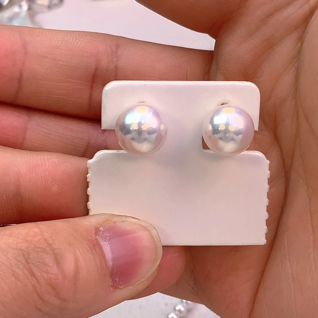 淡水珍珠耳饰18K金镶嵌10-11
