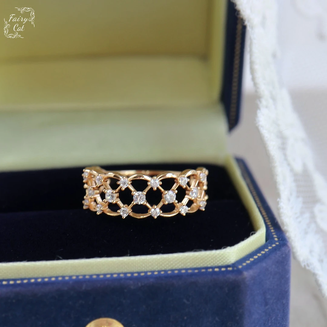 925银戒指 日系高端VA 璀璨星空满天星镶钻戒指简约925银镀金戒指