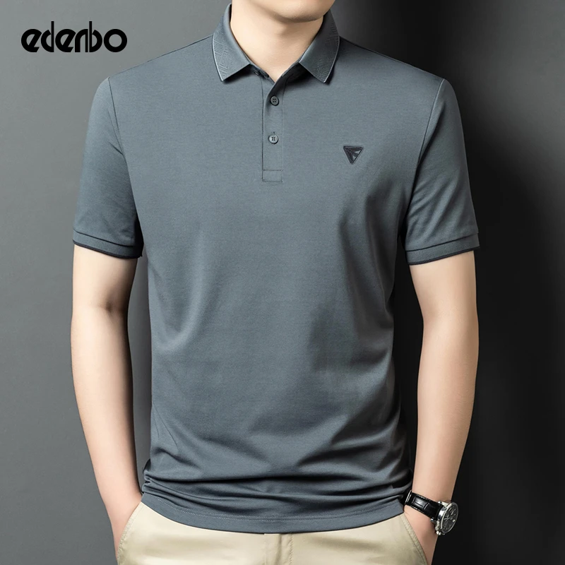 爱登堡男士短袖polo衫2025新款夏季中青年桑蚕丝半袖翻领商务T恤
