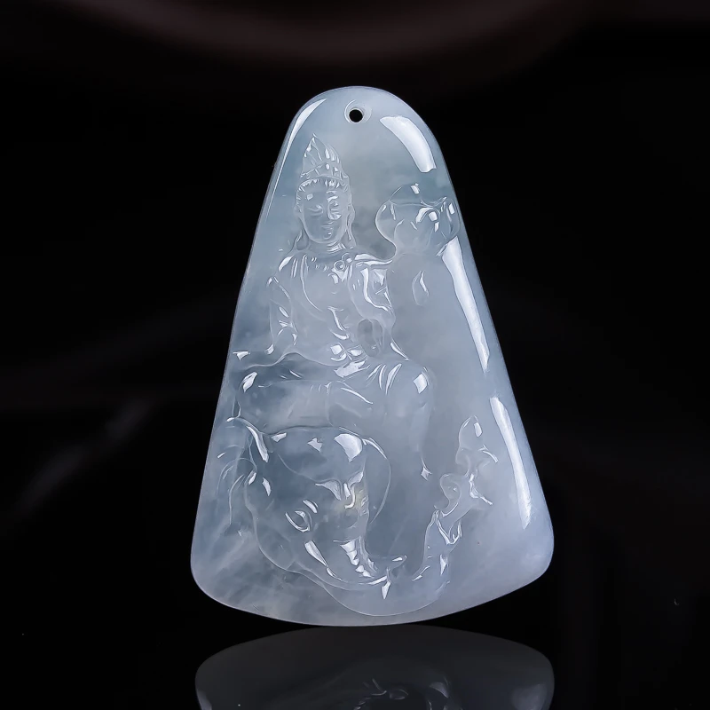 天然缅甸翡翠A货白冰普贤菩萨 尺寸42-28-5.4mm