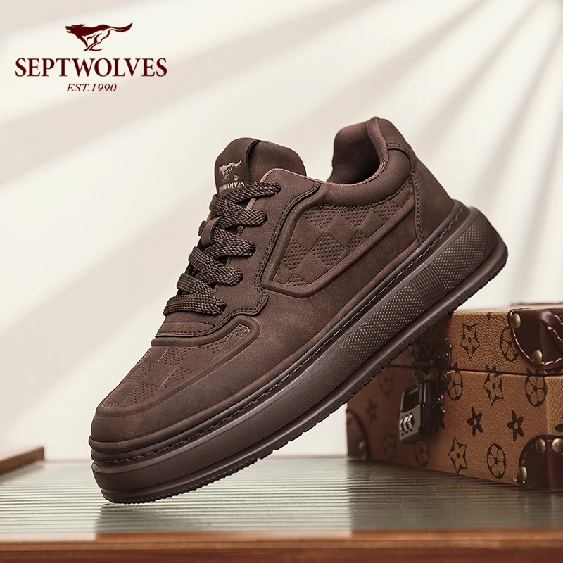 七匹狼秋冬复古潮鞋干净感痞帅棋盘格男鞋男生厚底增高休闲板鞋