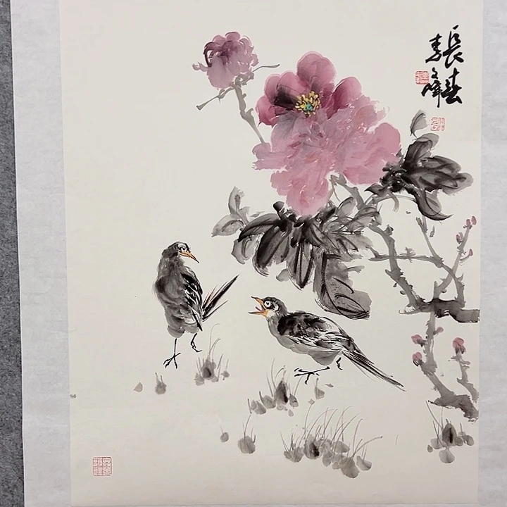 国画李文峰四尺三开花鸟
