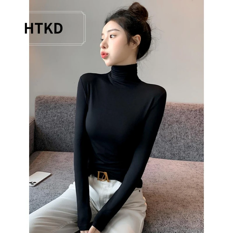 HTKD黑色高领打底衫女内搭春秋冬季莫代尔长袖修身2025年新款