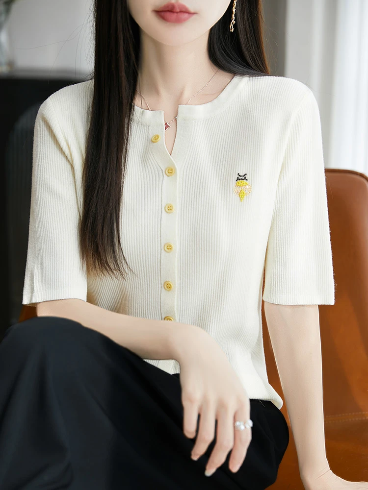 宽松防晒开衫纯色气质圆领毛针织衫夏季薄款宽松型NSY358