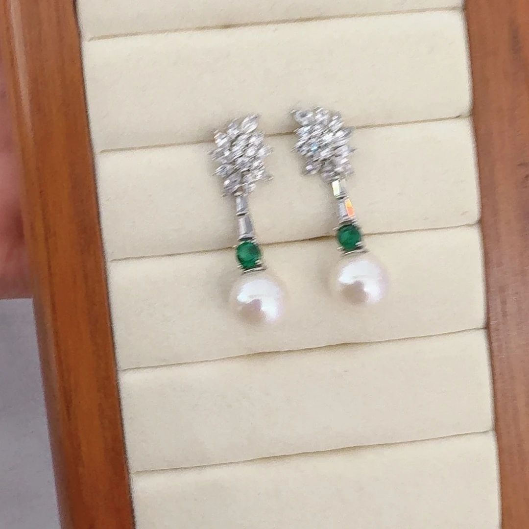 耳饰银S925镶嵌淡水珍珠