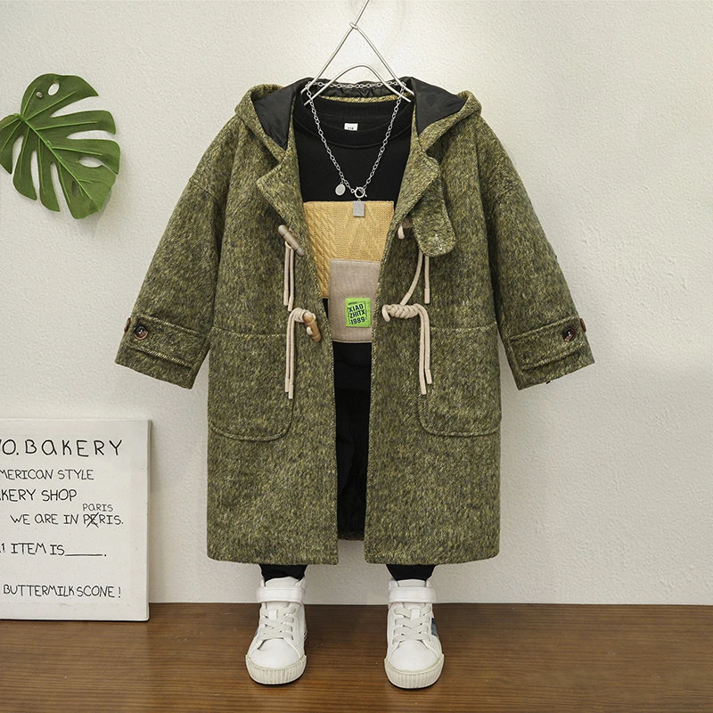 女童双面毛呢大衣呢外套长款儿童秋冬新款连帽加厚洋气韩版潮