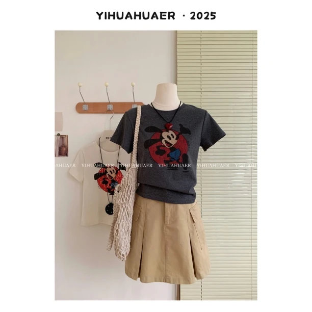 东大门韩国原单韩系夏款卡通印花设计减龄圆领百搭休闲T恤2992