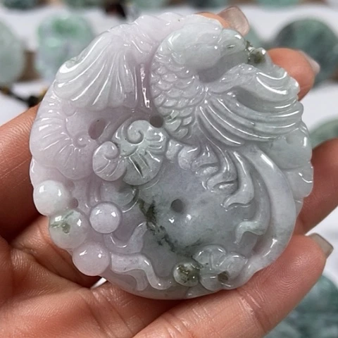 翡翠颈饰未镶嵌如意凤凰扣两面工