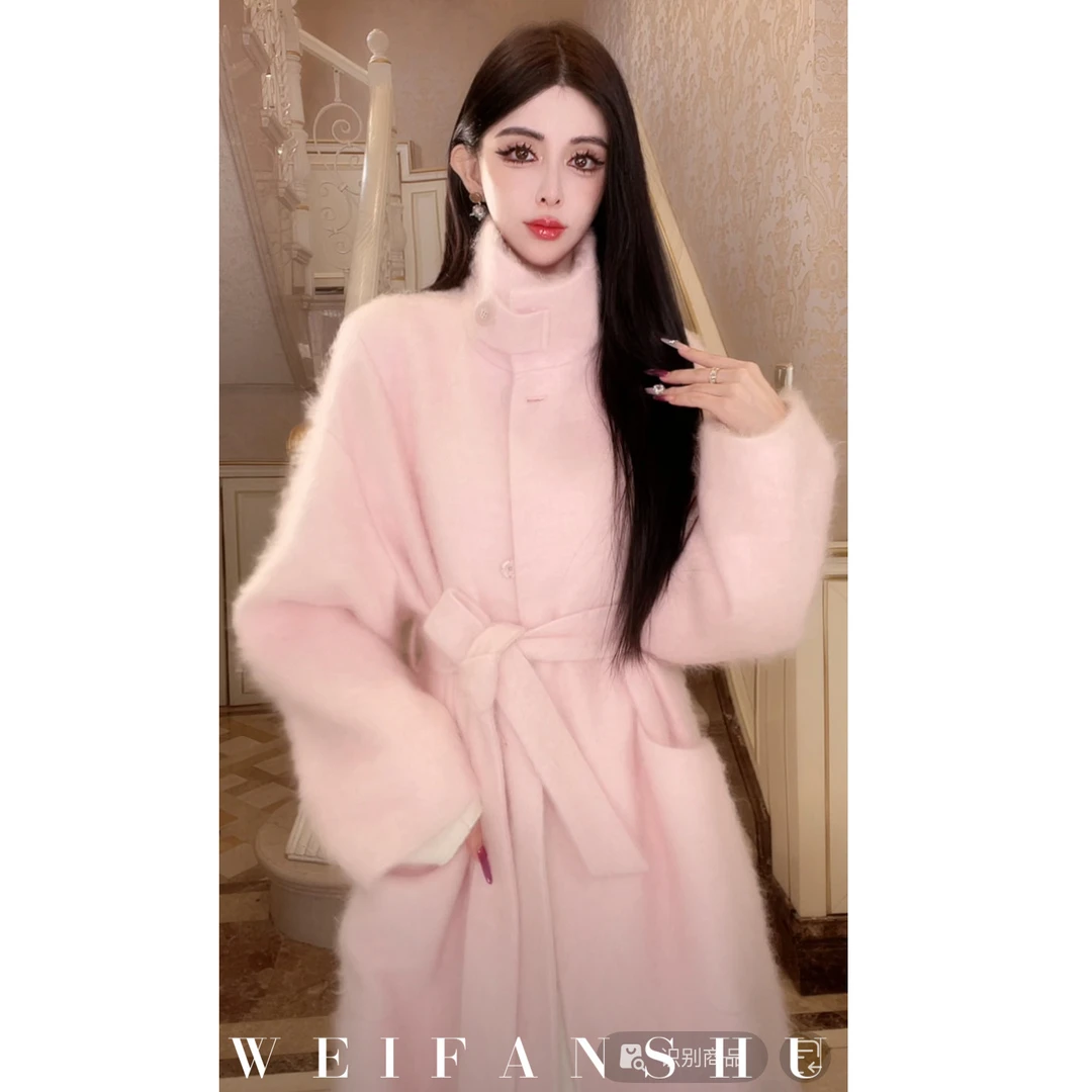 WEIFANSHU/魏凡舒【暗涌热度】羊绒羊毛混纺立领浴袍款大衣外套