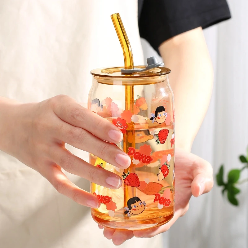 【宠粉福利】卡通小女孩不二家贴花可乐吸管杯琥珀色玻璃杯
