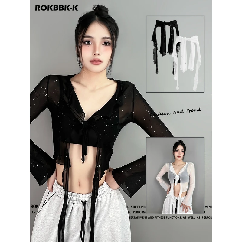 ROKBBK－K/布韩街舞潮牌爵士jazz修身跳舞上衣女hiphop运动腰搭潮