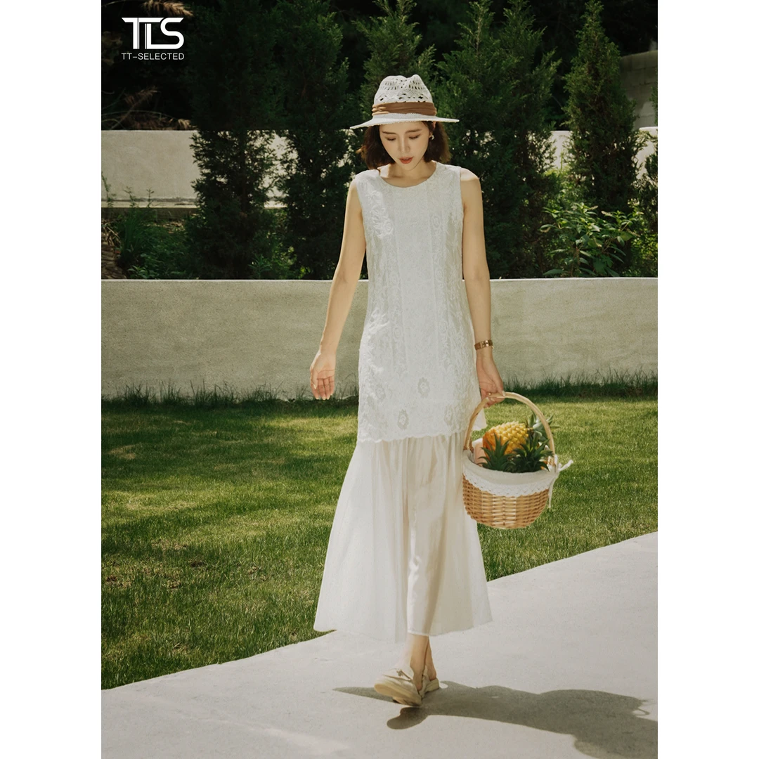TT【如画】天丝万针刺绣轻透立体层次气质连衣裙4781