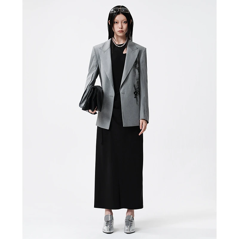 D63黑色无袖长裙通勤弹力背心裙圆领褶皱休闲显瘦连衣裙5F1L92064