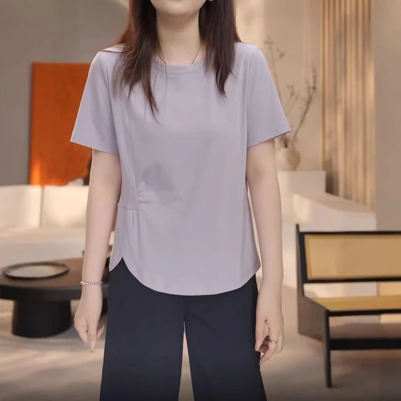 不规则别致独特超好看上衣夏季薄款胖MM大码女装宽松正肩短袖T恤