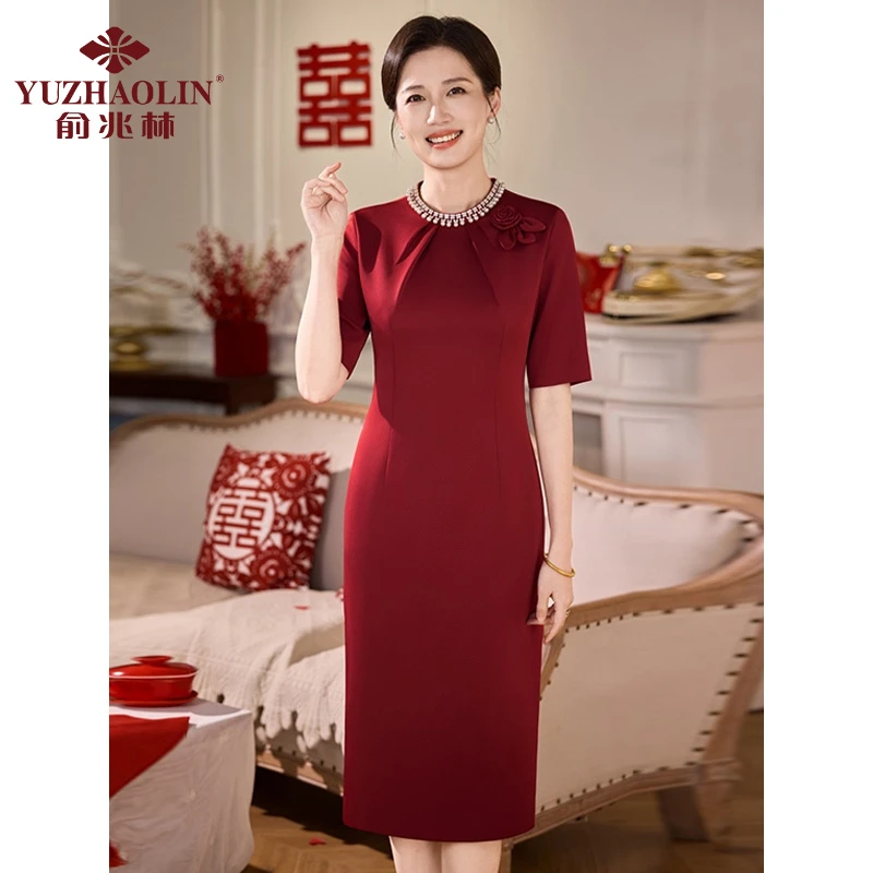 俞兆林五一喜妈妈礼服夏季醋酸旗袍连衣裙年轻喜婆婆婚宴装女儿出