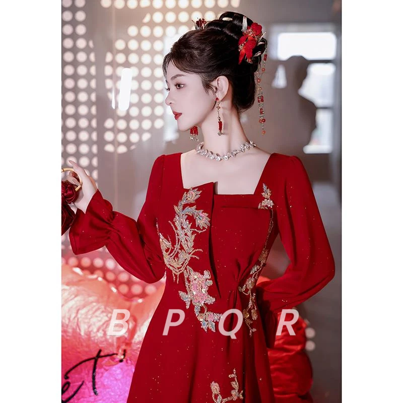 BPQR敬酒服新娘高级感红色订婚衣服长袖新中式婚服结婚当天便服礼