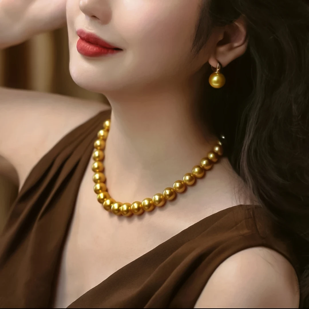 合金仿珍珠项链 【高贵浓茶金】浓茶金色轻奢法式气质百搭项链A003