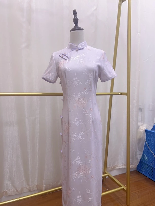 V-3055 蝶恋花 瑞世网 国风新中式夏款年轻款改良旗袍120cm长款