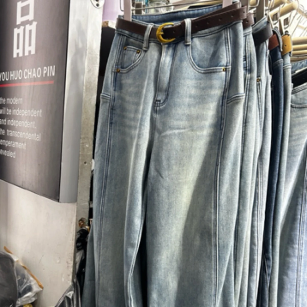 简约复古阔腿牛仔裤女春秋季小个子休闲气质直筒裤