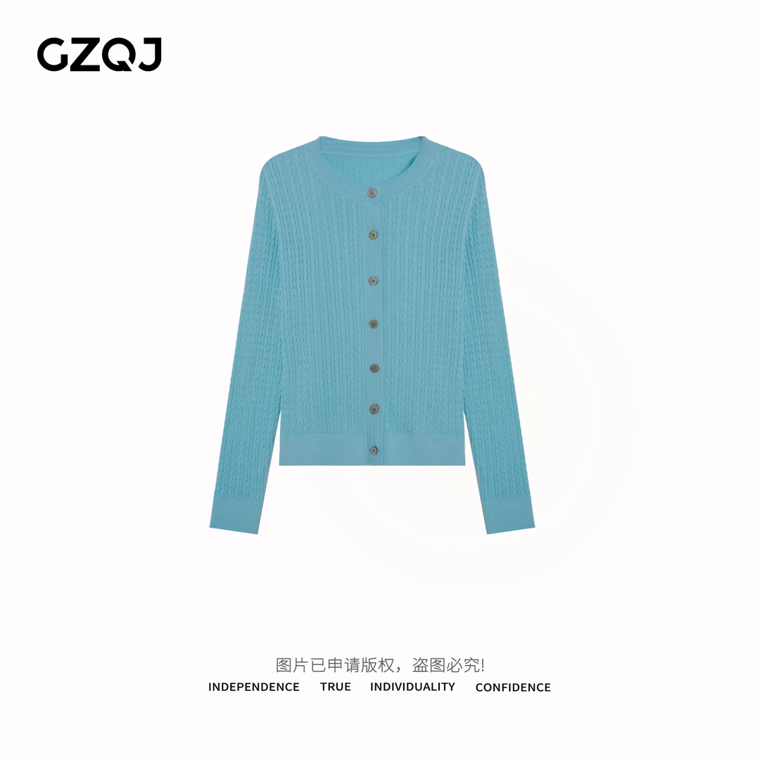 老琴私服【春日织语】绞花圆领单排扣针织开衫女春季新款80029