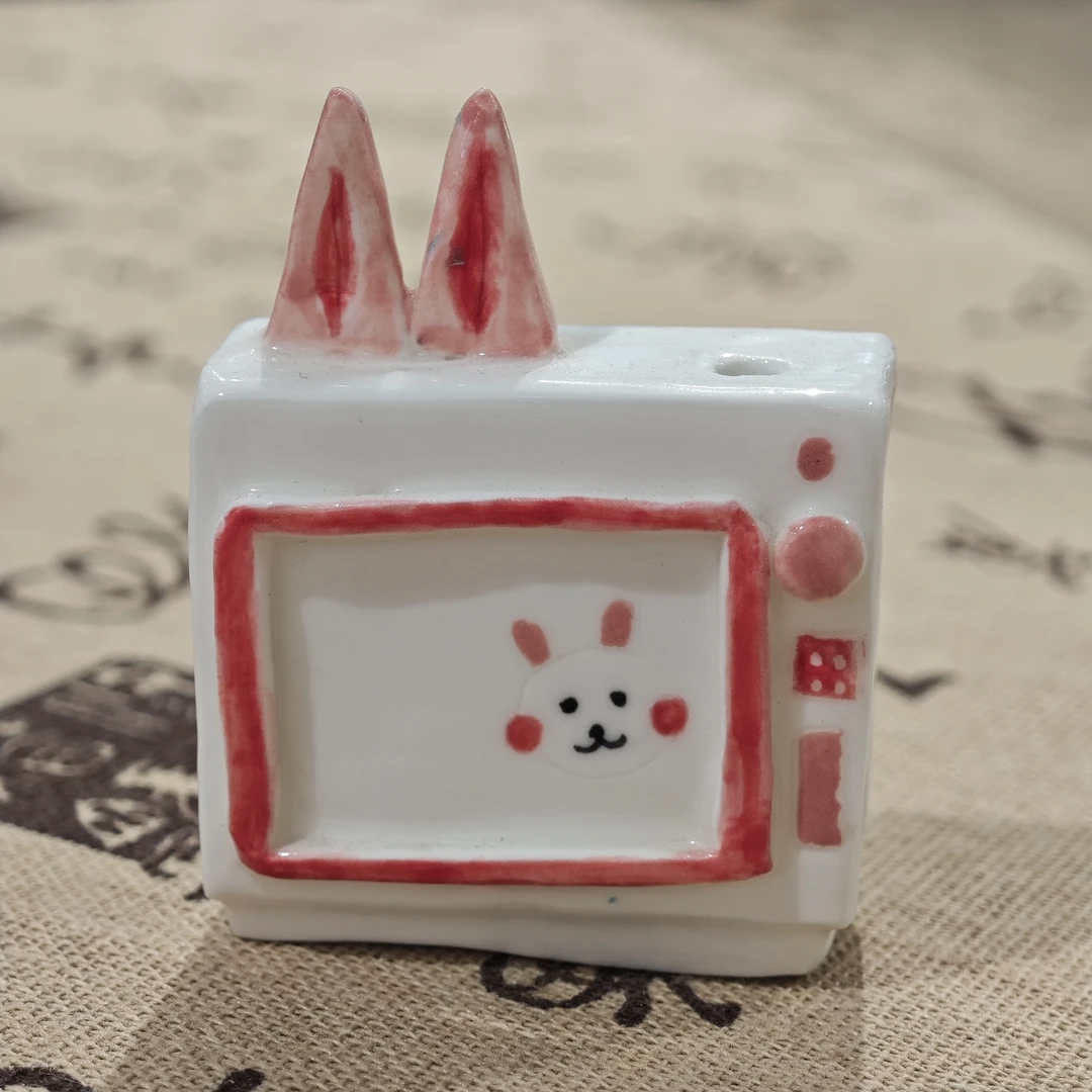 创意手捏陶瓷小摆件电视