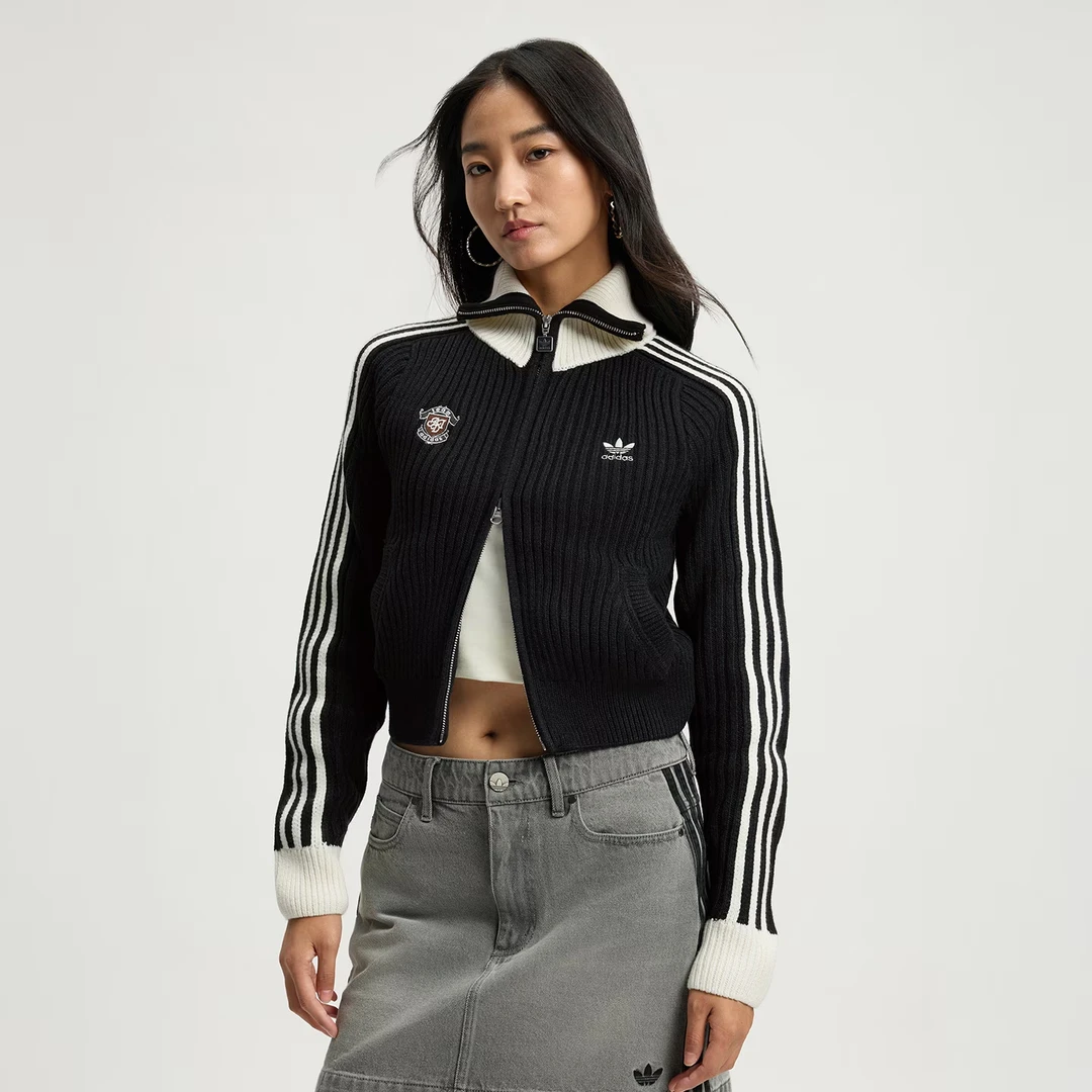 adidas/阿迪达斯女子全开襟运动修身针织衫 KF0718