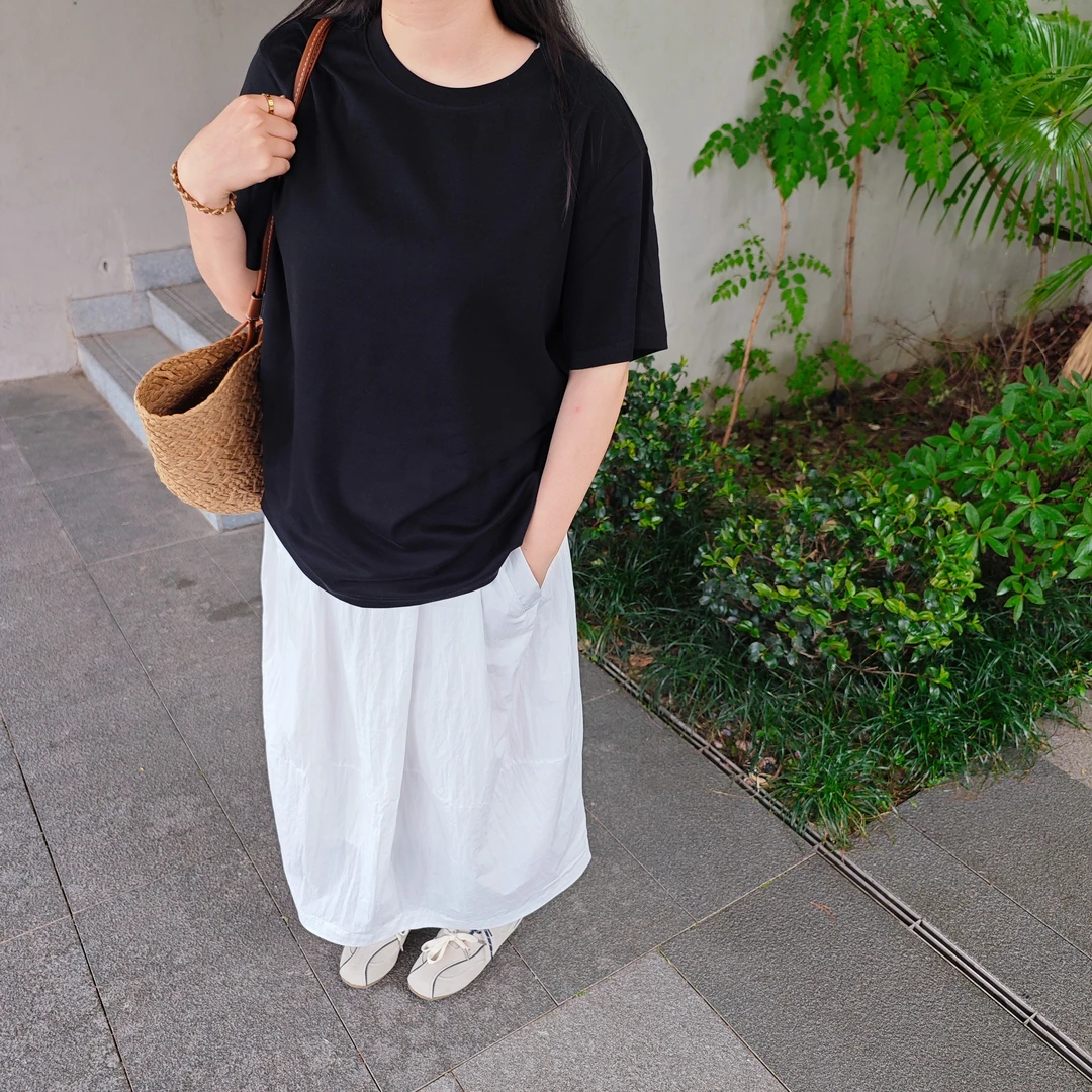 LOV3纯色短袖T恤2025夏季新款时尚运动百搭圆领设计师大码遮肉