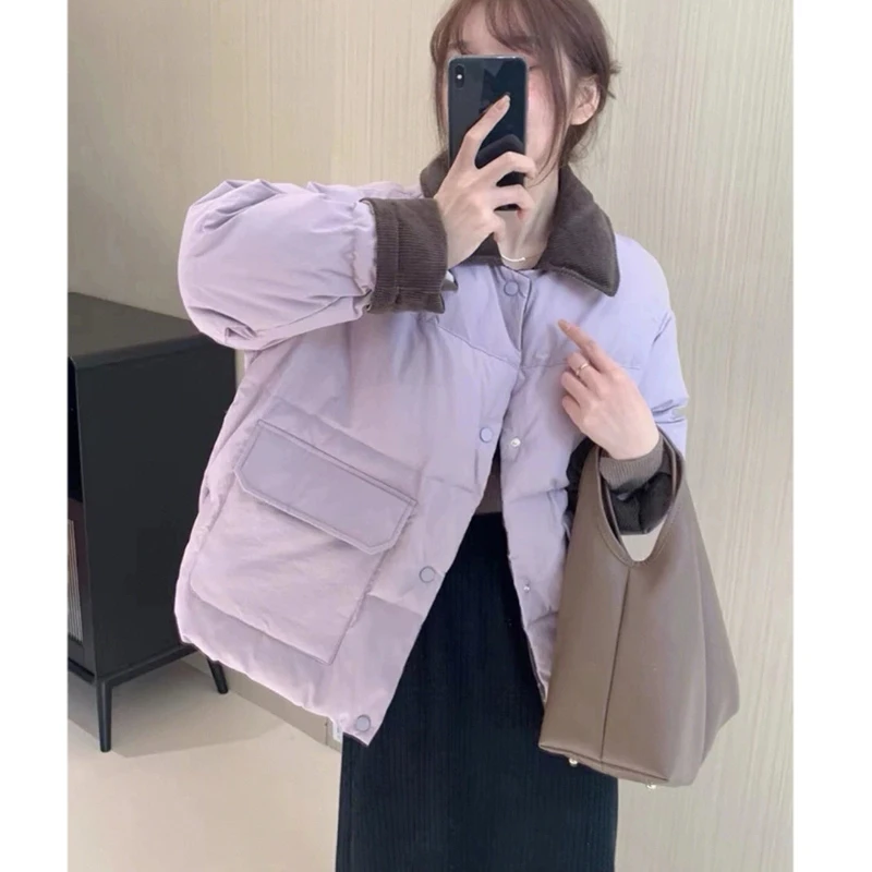 小个子短款棉衣外套女2025冬季新款翻领拼接小棉服高级感加厚棉袄