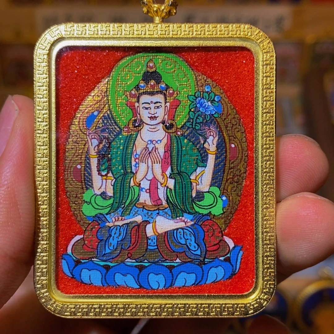 邯****吊坠四臂观音纯手绘唐卡