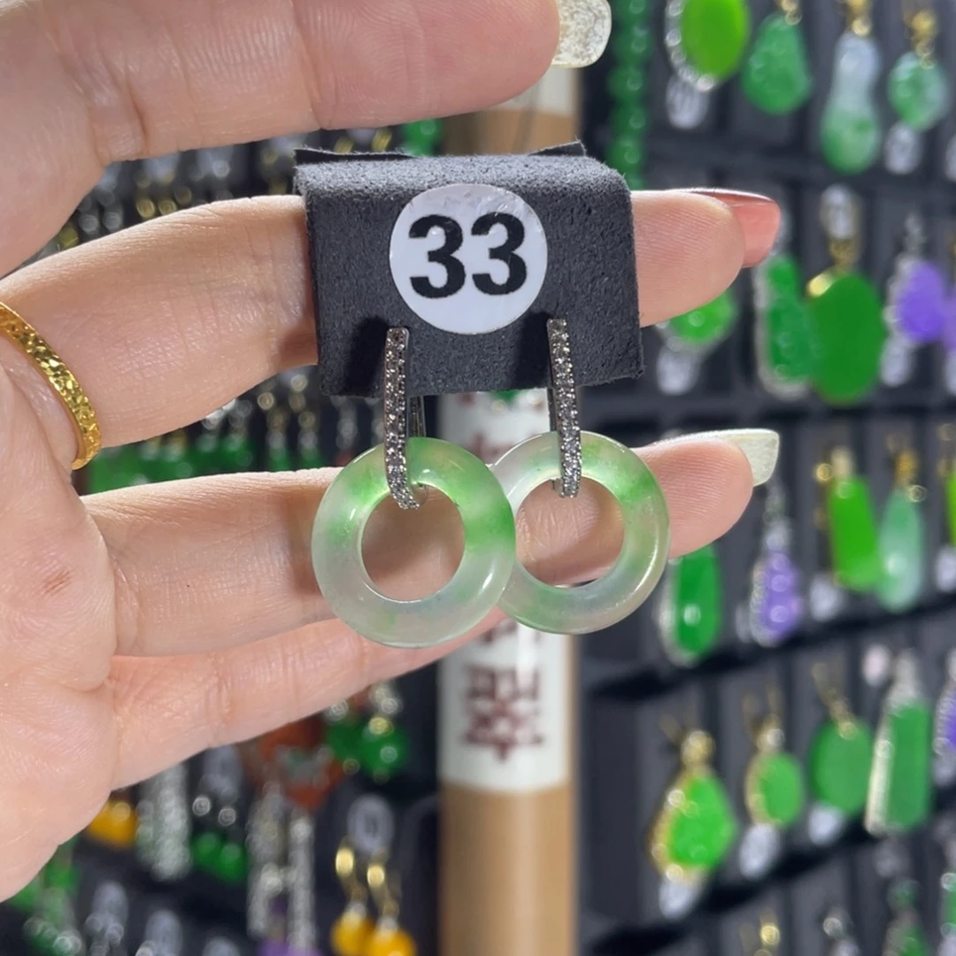 银S925镶嵌翡翠耳饰33