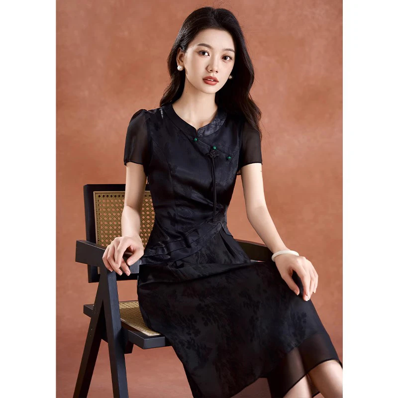 新中式旗袍沙沙气质连衣裙女夏2025十三行高端高端洋气轻奢高级感