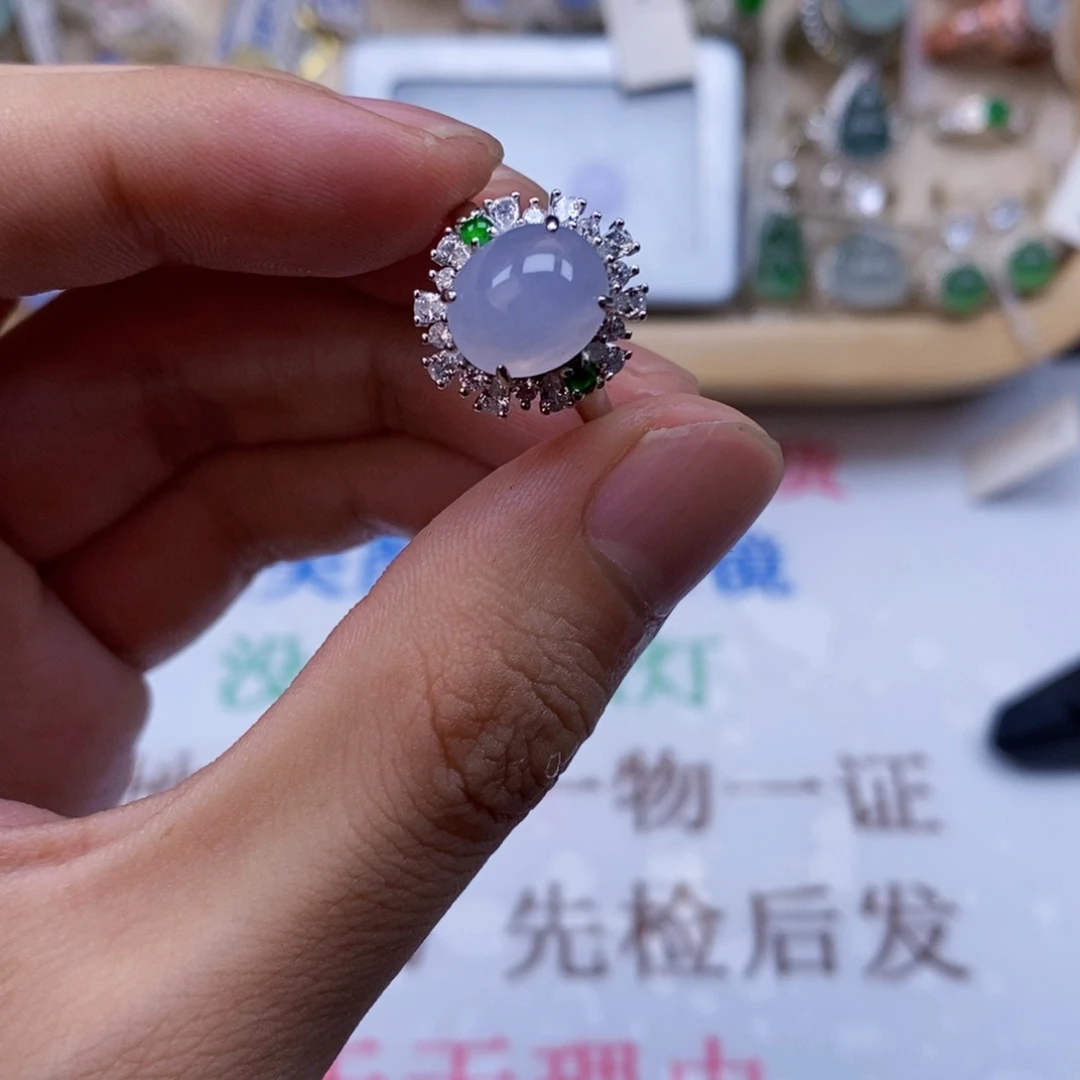 翡翠戒指银S925镶嵌天然缅甸翡翠a货
