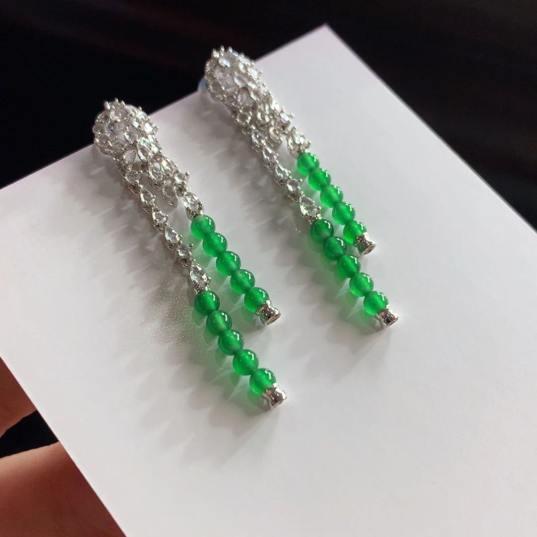 翡翠未镶嵌耳饰翡翠高冰冰阳绿卡3+耳饰