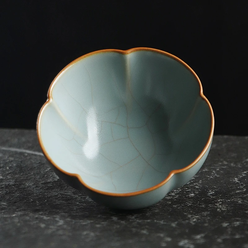 凝香阁茶养开片仿古釉天青汝窑梅花杯家用陶瓷茶具普洱大号主人杯