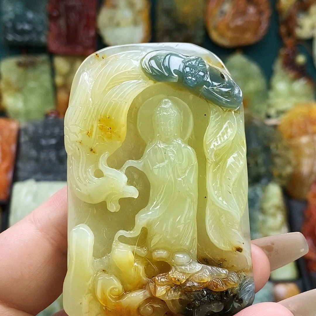 蛇纹石玉未镶嵌颈饰玉凤观音