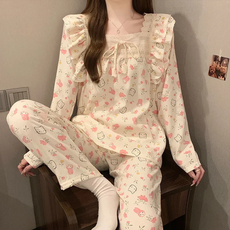 高级感睡衣女春秋季长袖长裤2024甜美卡通公主新款家居服套装6021