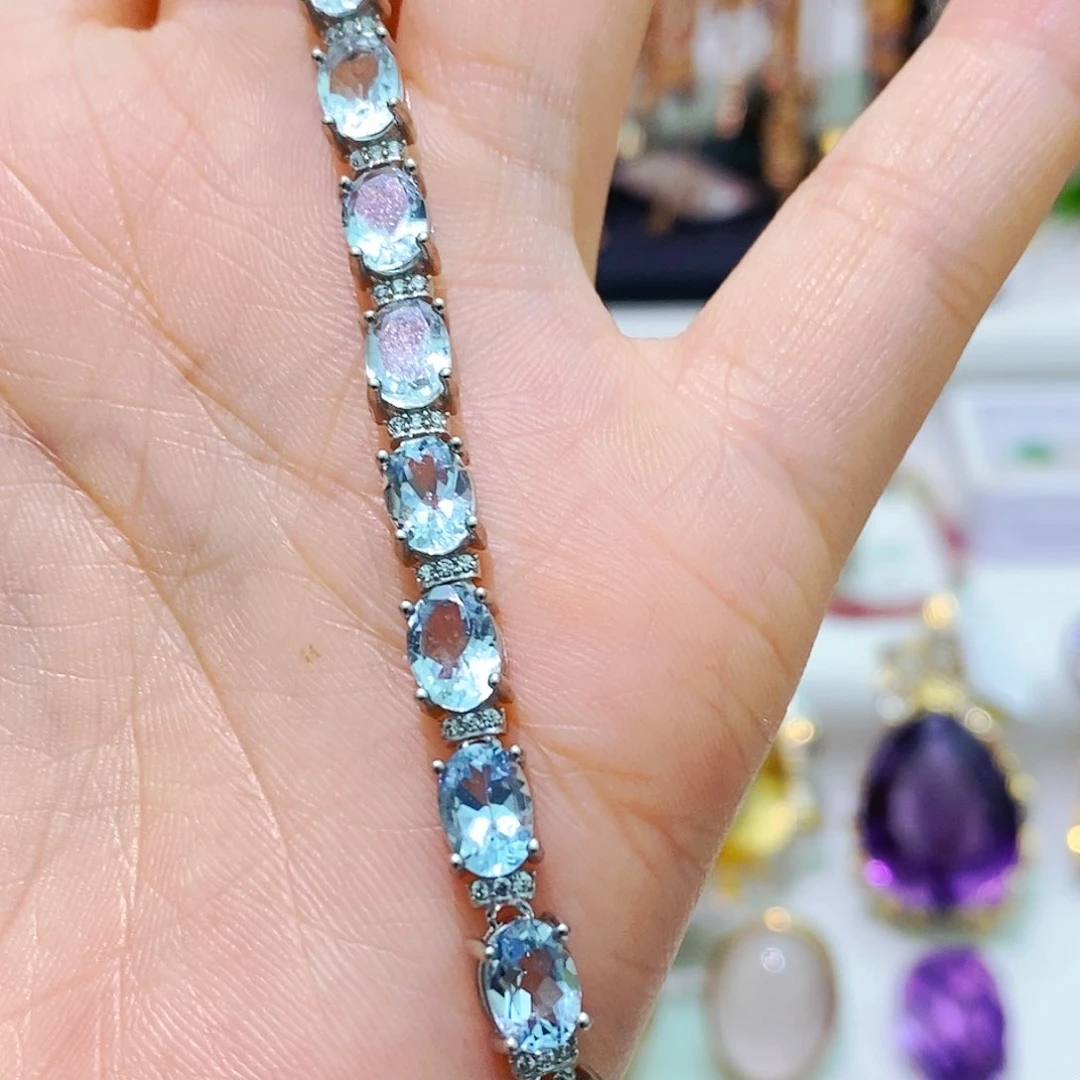 海蓝宝石手链银S925镶嵌