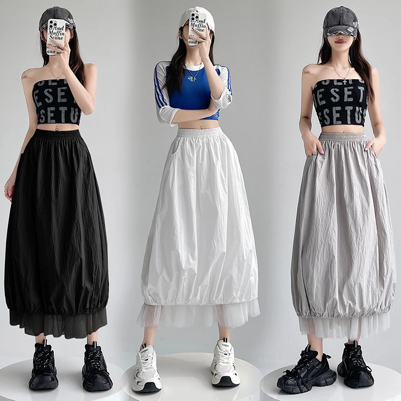 时尚复古花苞半身裙2025夏季新款韩版气质设计感显瘦韩范蓬蓬裙女