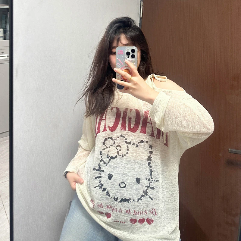 圆领挖肩防晒KITTY露肩针织T恤YZ00413