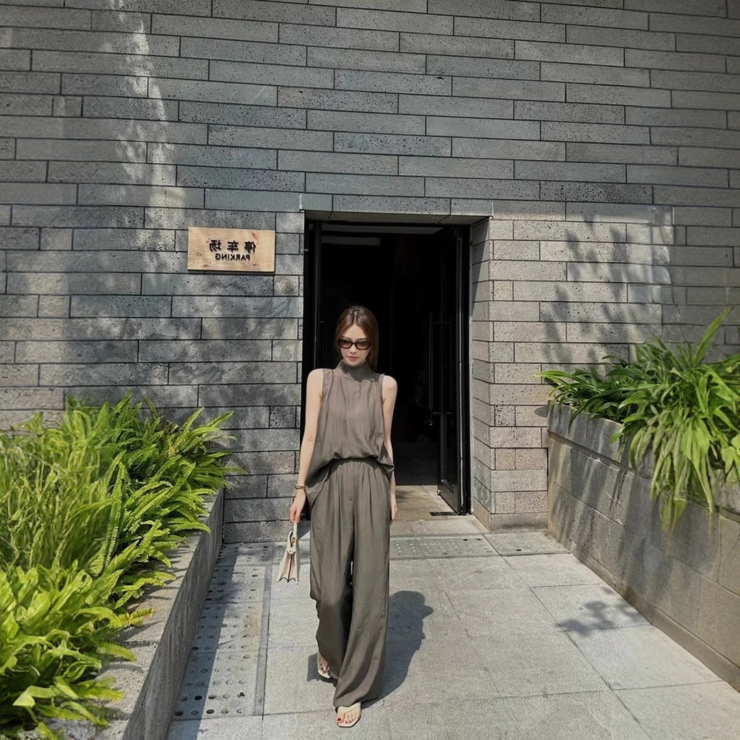 新款2025女套装上衣阔腿裤时尚显瘦无袖宽松