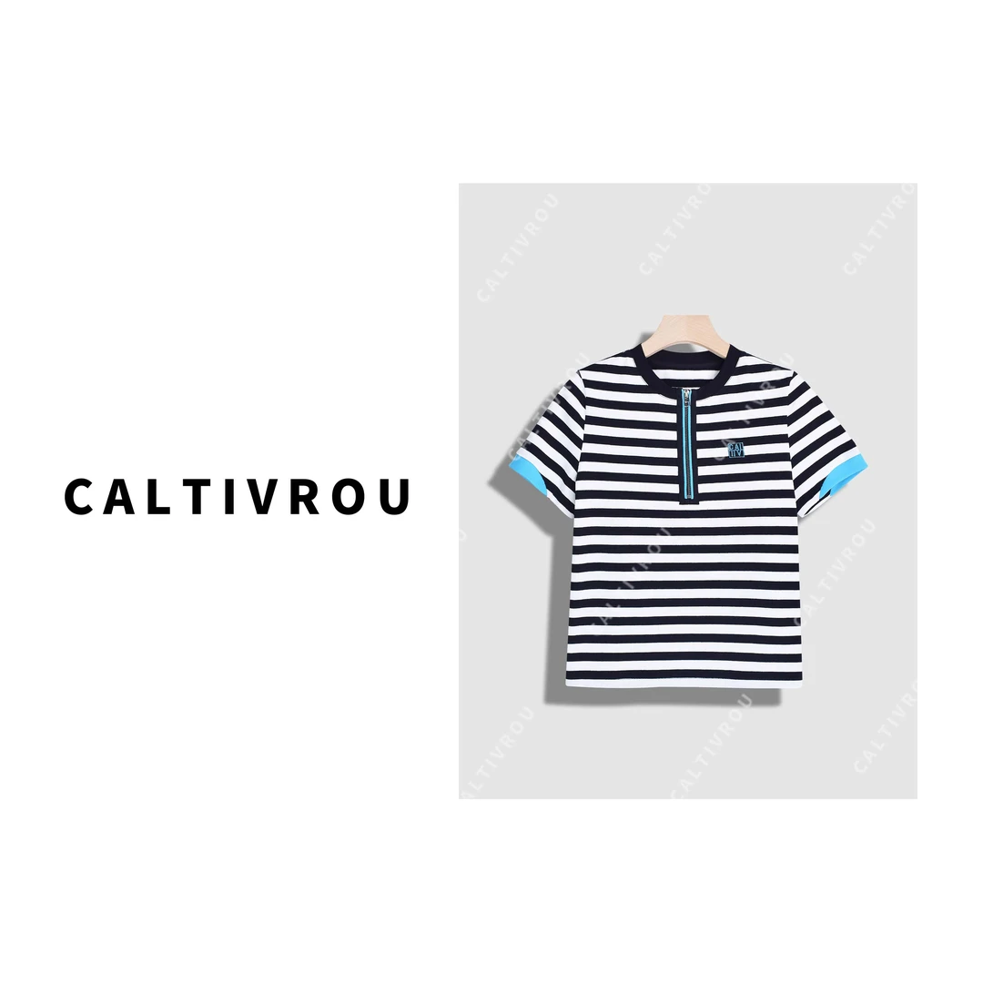 【蕊蕊】条纹短袖T恤女2025新款夏纯棉半袖简约休闲圆领上衣Y17794