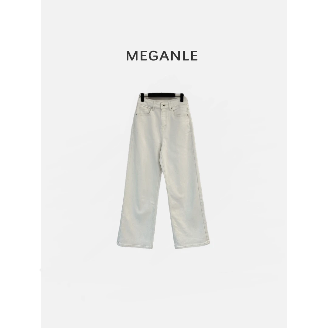 【冬日白牛】MEGANLE冬季显瘦加厚暖丝绒高腰窄直筒牛仔长裤2025303