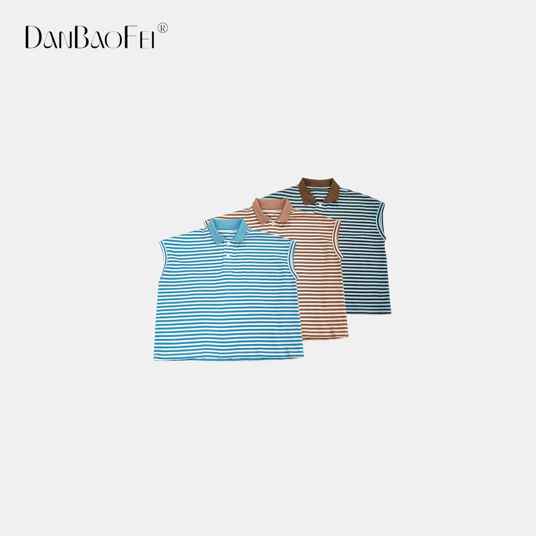 球形纹理高支棉条纹宽松Polo衫纯色上衣 YLM00633