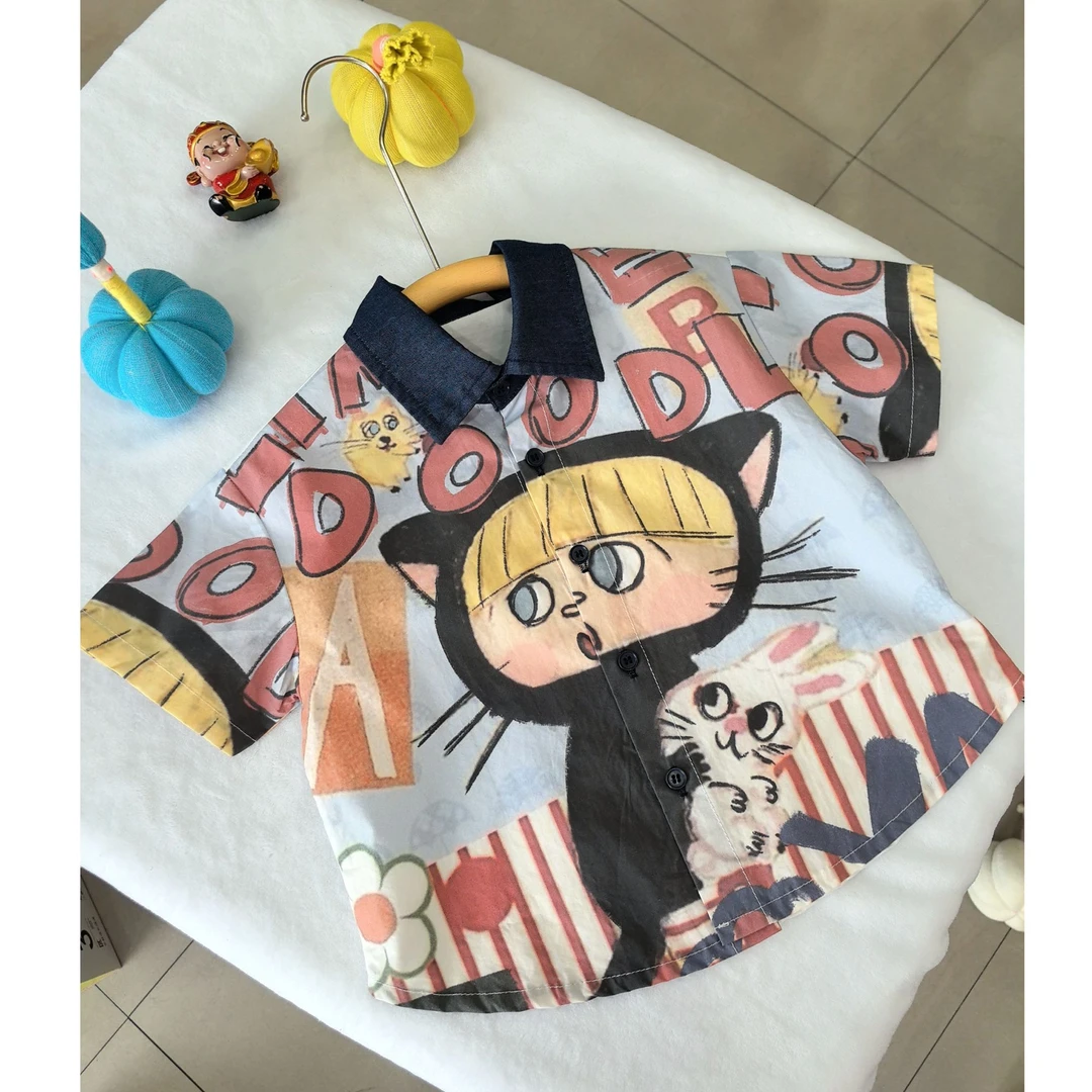 卡通风休闲风男童韩版薄款印花卡通套装男中性童装夏季儿童短袖