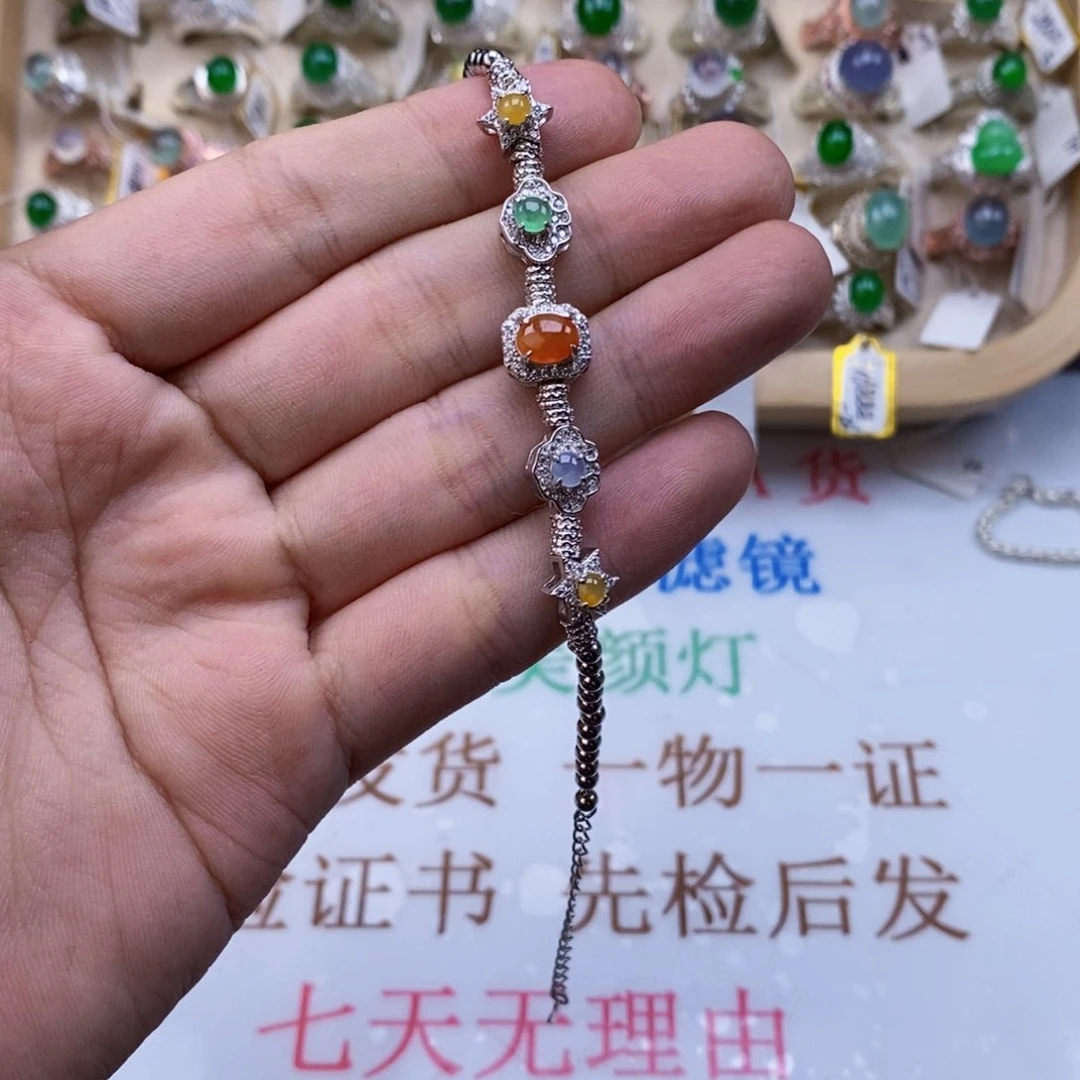 翡翠戒指银S925镶嵌天然缅甸翡翠a货