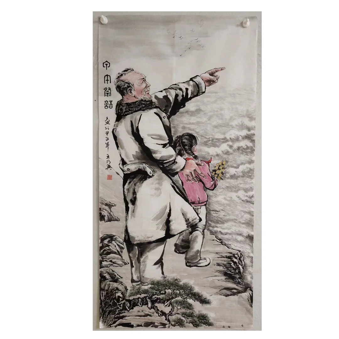 1789  多年前纯手绘老字画《人物》中堂  尺寸 137×68