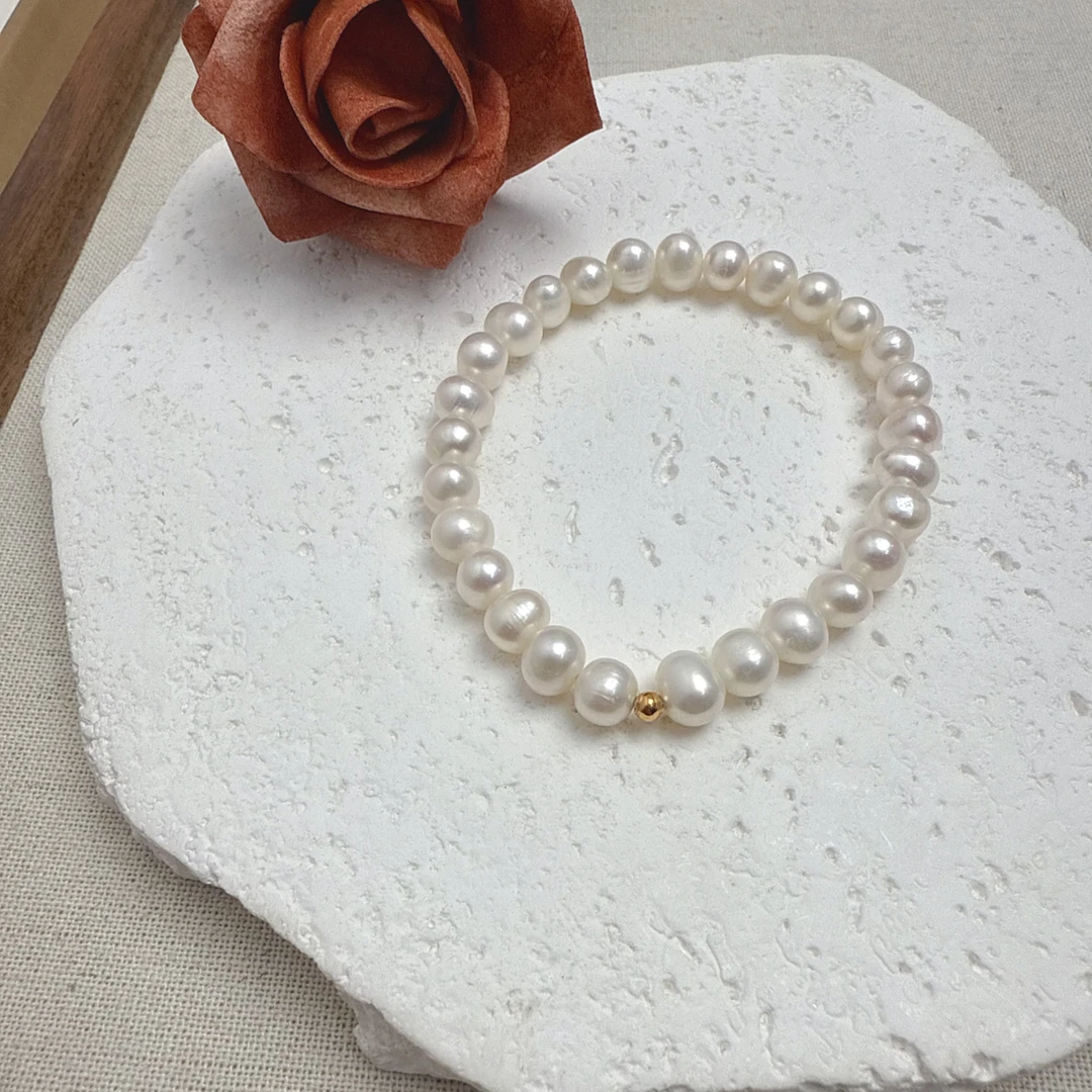 【白茶】约6-7mm淡水无核珍珠手链气质百搭简约珍珠手串DSL00635