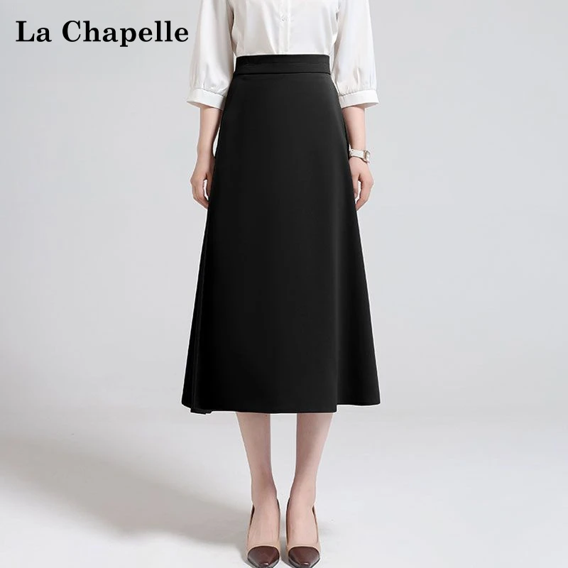 La Chapelle/拉夏贝尔黑色职业西装裙女夏季新款高腰显瘦伞裙裙子