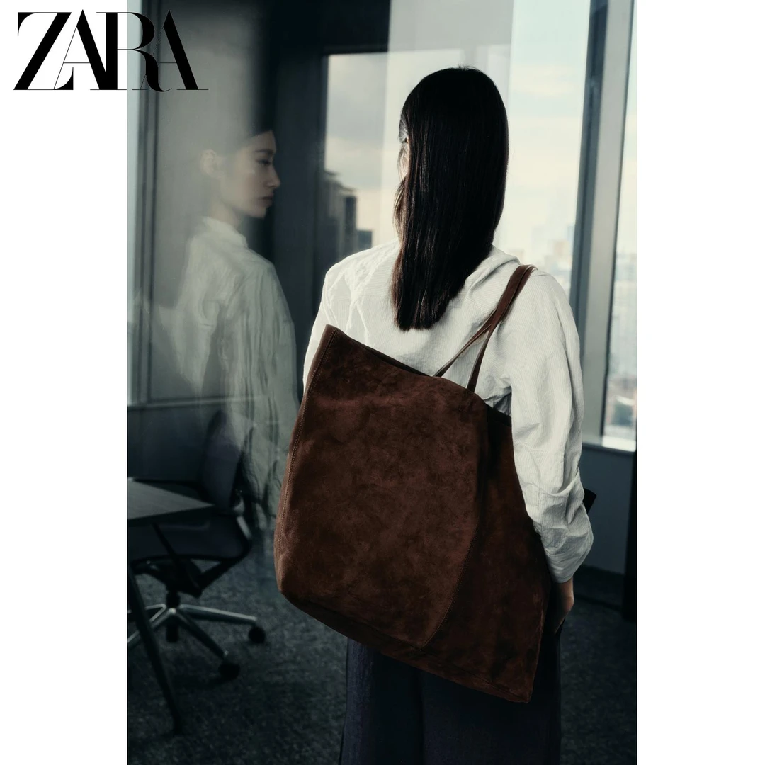 ZARA25秋季新款 女包 反绒皮大容量手提购物托特包 6029610 721
